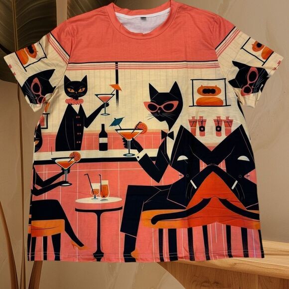 Cute Whimsical Sophisticated Cats In A Lounge Size 2XL - Picture 1 of 6